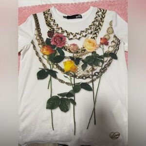 Moschino White Tee with Gold Chain Detail